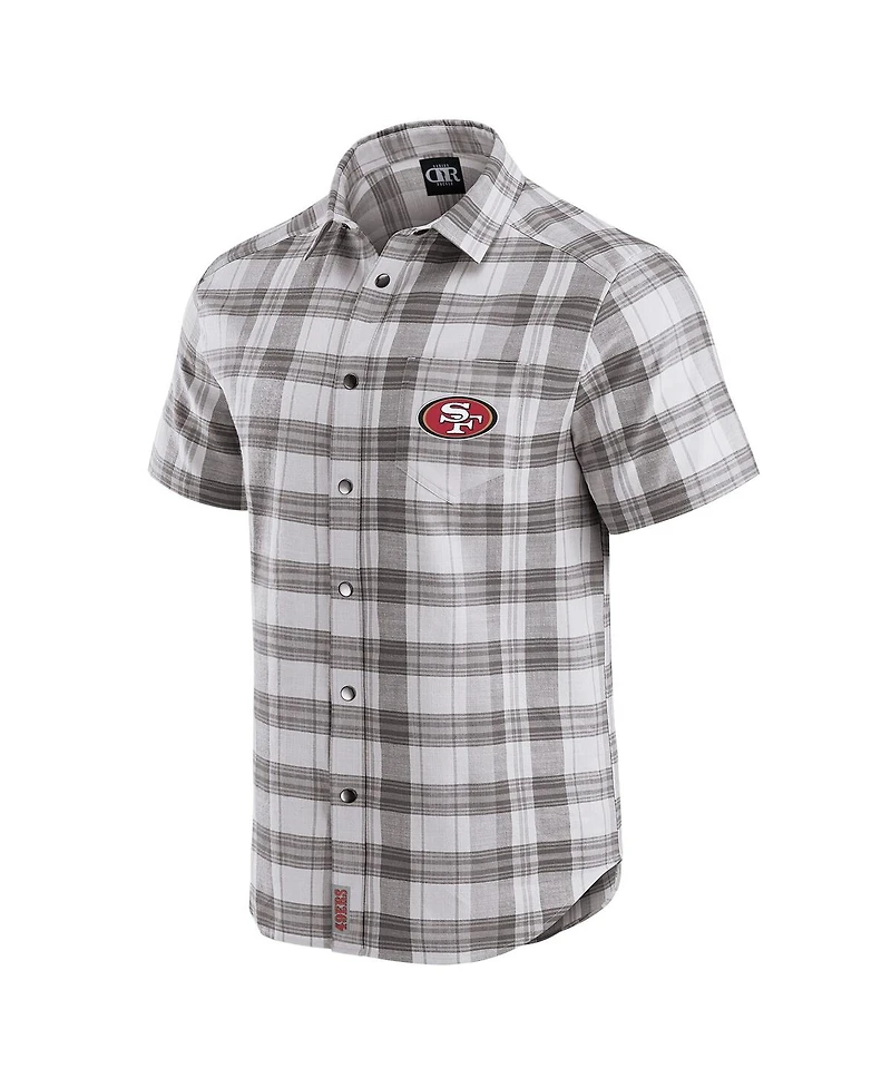 Darius Rucker Collection by Fanatics Men's Gray San Francisco 49ers Team Plaid Short Sleeve Full-Snap Shirt