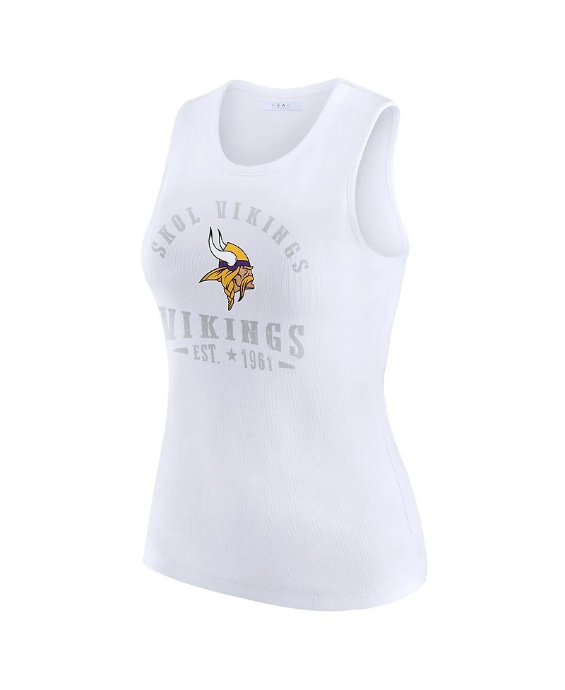 Wear by Erin Andrews Women's White Minnesota Vikings Ribbed Graphic Tank Top