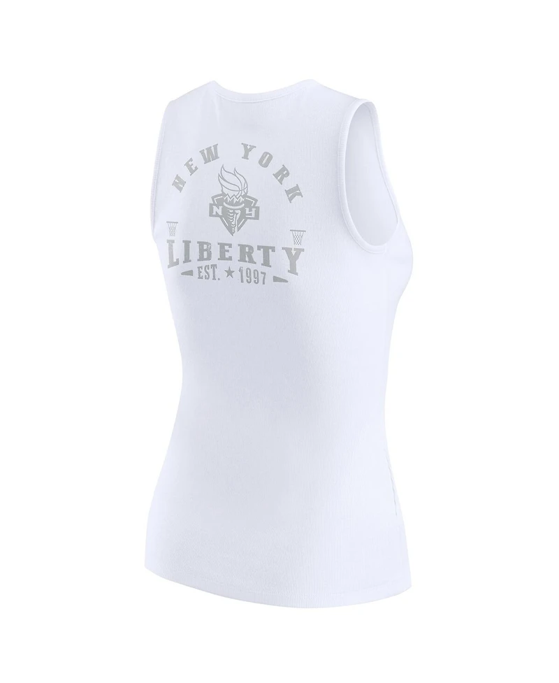 Wear by Erin Andrews Women's White New York Liberty Rib-Knit Henley Tank Top