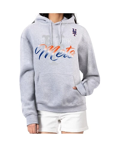 G-iii 4Her by Carl Banks Women's Heather Gray New York Mets Shadow Logo Graphic Pullover Hoodie