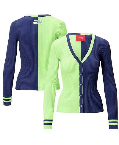 Staud Women's Neon Green/Navy Seattle Seahawks Cargo Sweater
