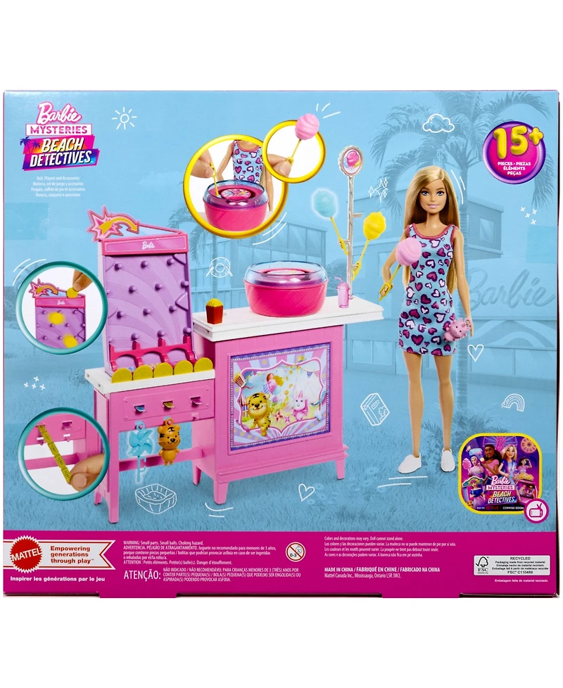 Barbie Mysteries Beach Detectives Malibu Doll Cotton Candy Game Playset and Accessories