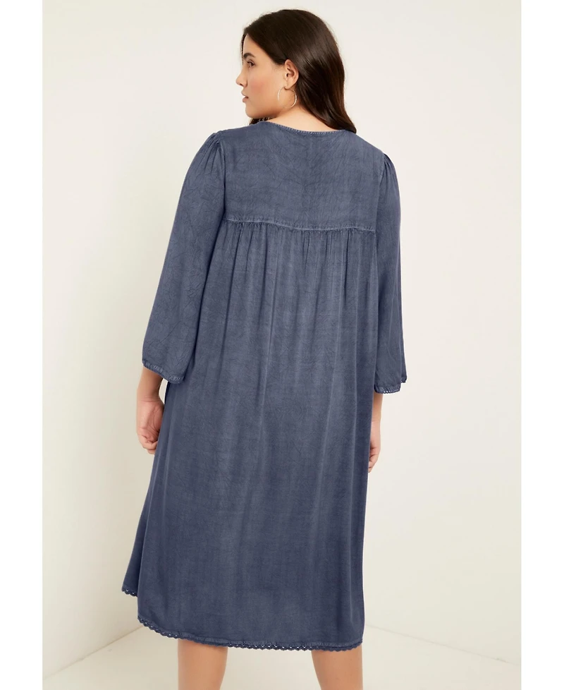 June + Vie Women's Plus Size Acid Wash Peasant Dress