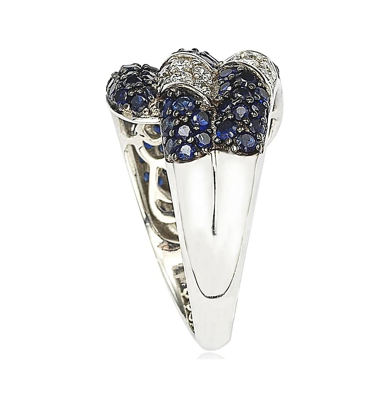 Suzy Levian New York Sterling Silver Sapphire & Created White Swirling Ring