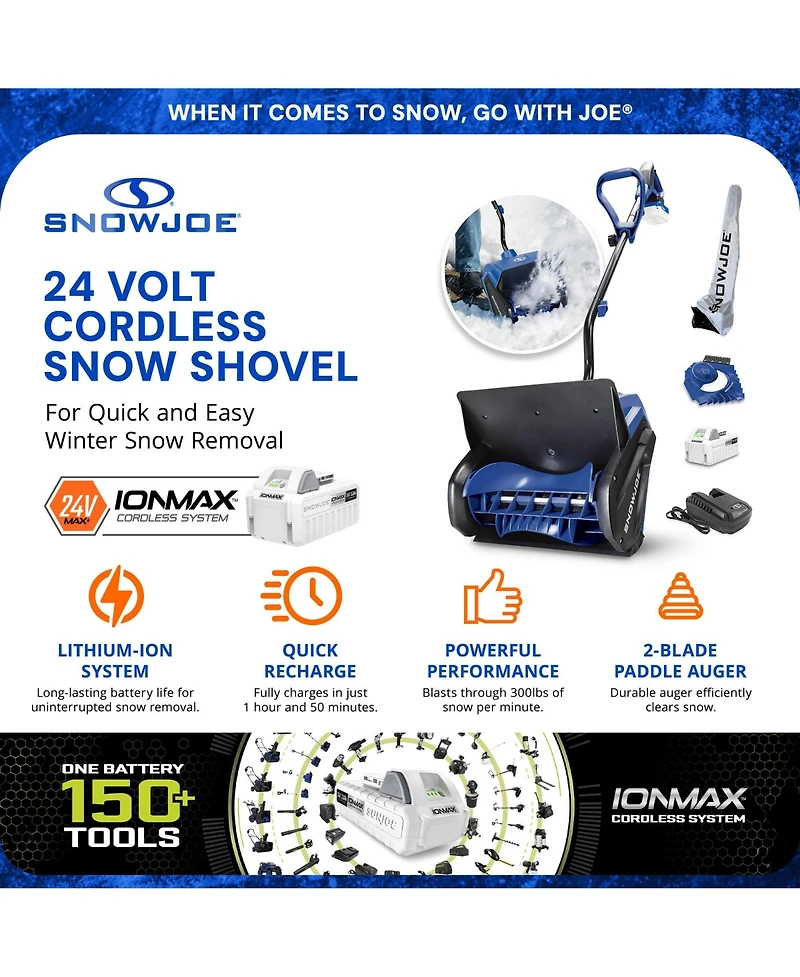 Snow Joe Ionmax 24-Volt Cordless Battery-Powered Snow Shovel Bundle, 13-In, Blue
