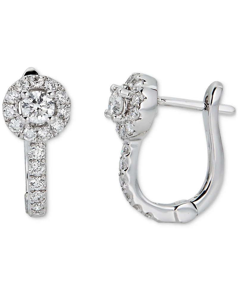 Diamond Halo Cluster Small Hoop Earrings (1/2 ct. t.w.) in 14k White Gold, .5"