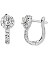 Diamond Halo Cluster Small Hoop Earrings (1/2 ct. t.w.) in 14k White Gold, .5"