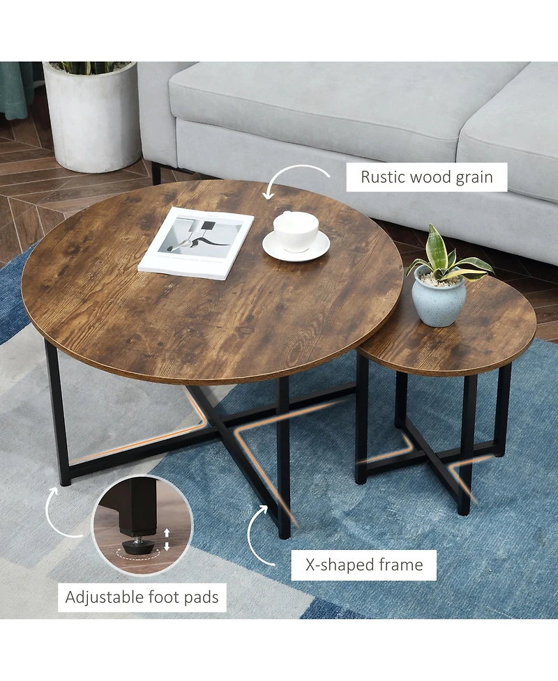 Homcom Set of 2 Round Tables with Metal Frame,