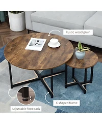 Homcom Set of 2 Round Tables with Metal Frame,