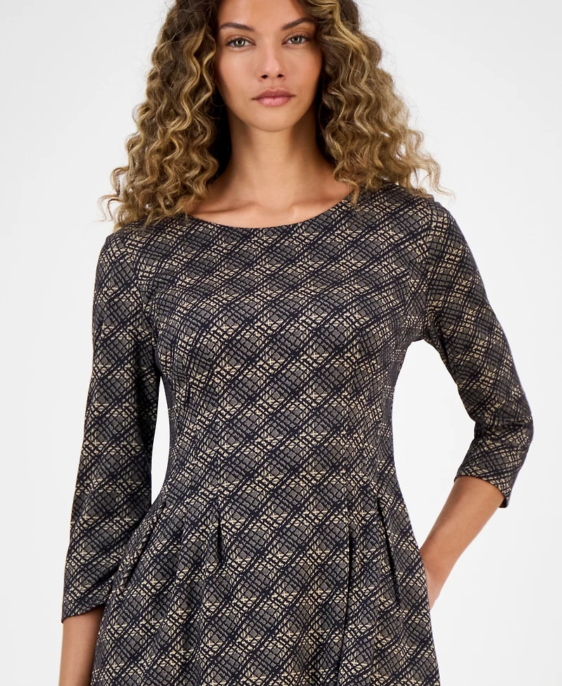 Connected Women's Printed Round-Neck Fit & Flare Dress