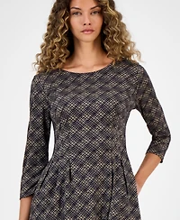Connected Women's Printed Round-Neck Fit & Flare Dress