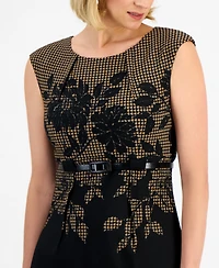 Connected Women's Ottoman Round-Neck Cut-Out Belted Dress