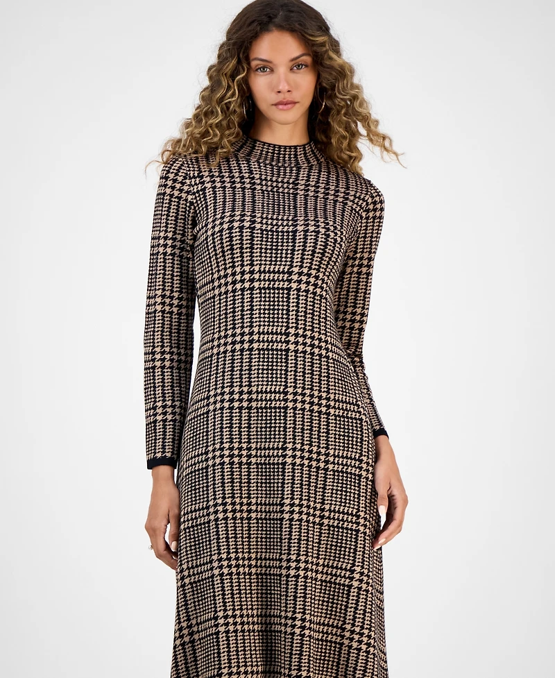 Robbie Bee Women's Printed Long-Sleeve Sweater Dress