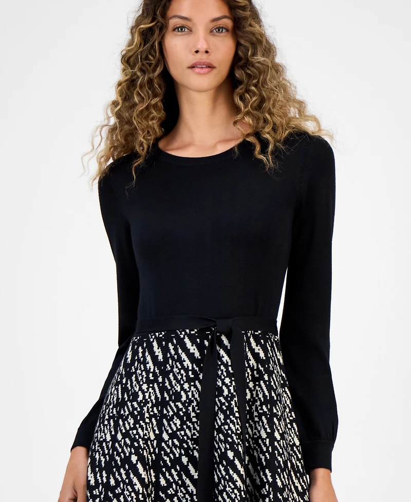 Robbie Bee Women's Colorblock Long-Sleeve Sweater Dress