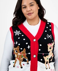 It's Our Time Trendy Plus Rudolf V-Neck Button-Front Vest