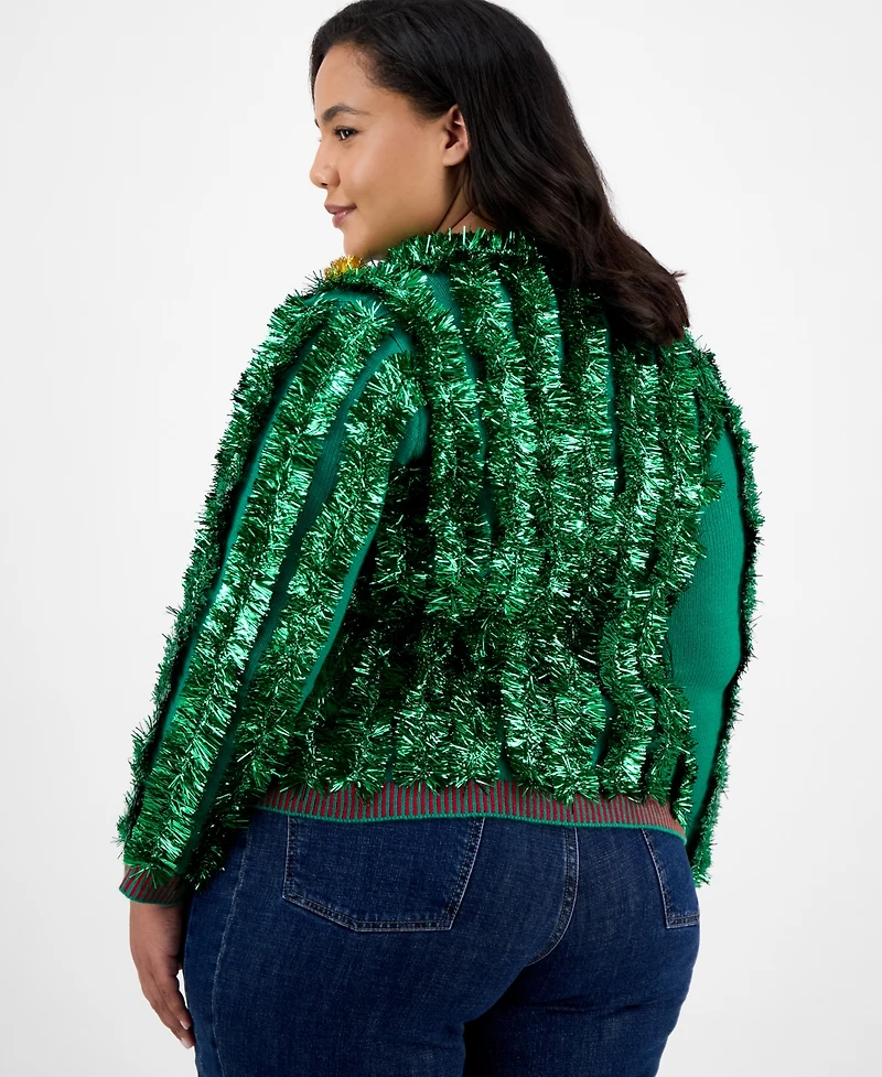 It's Our Time Trendy Plus Cropped Tinsel Long-Sleeve Cardigan