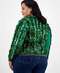 It's Our Time Trendy Plus Cropped Tinsel Long-Sleeve Cardigan