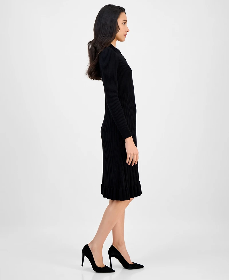 Robbie Bee Women's Spread-Collar Long-Sleeve Sweater Dress