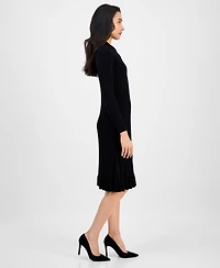 Robbie Bee Women's Spread-Collar Long-Sleeve Sweater Dress