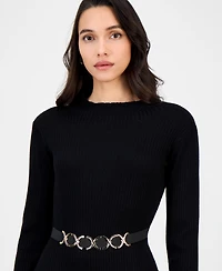 Robbie Bee Women's Mock-Neck Zip-Slit Sweater Dress