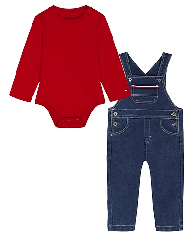 Tommy Hilfiger Baby Boys 2-Piece Long Sleeve Bodysuit and Denim Overalls Set