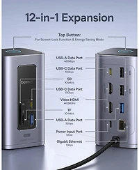 Baseus Docking Station Dual Monitor, Nomos Win Air 12 in 1 Laptop Dock, 24K Hdmi, 10Gbps Usb Ports, 1Gbps Ethernet, Pd 100W(No Power Adapter), Usb C D
