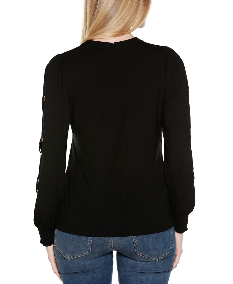 Belldini Women's Slit-Sleeve Keyhole Knit Top