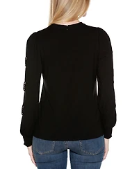 Belldini Women's Slit-Sleeve Keyhole Knit Top