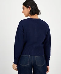 Hooked Up by Iot Juniors' Heart-Embroidered Crewneck Cardigan