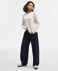 Hooked Up by Iot Juniors' Cable-Knit Ballet Slipper Embroidered Sweater