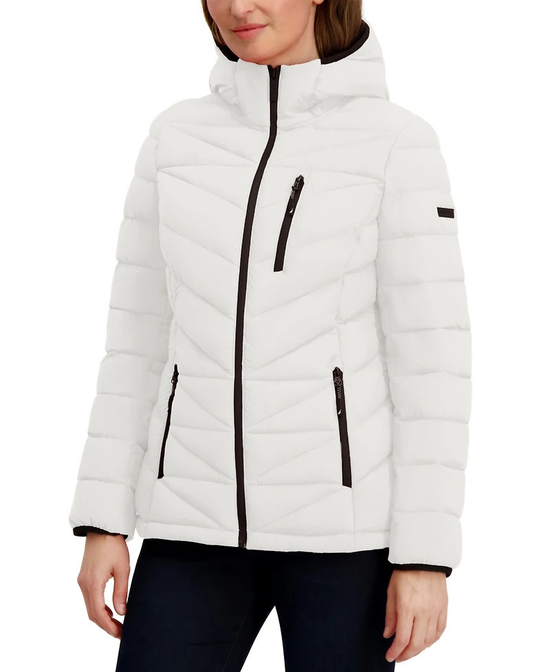 Nautica Women's Hooded Zip-Front Puffer Coat