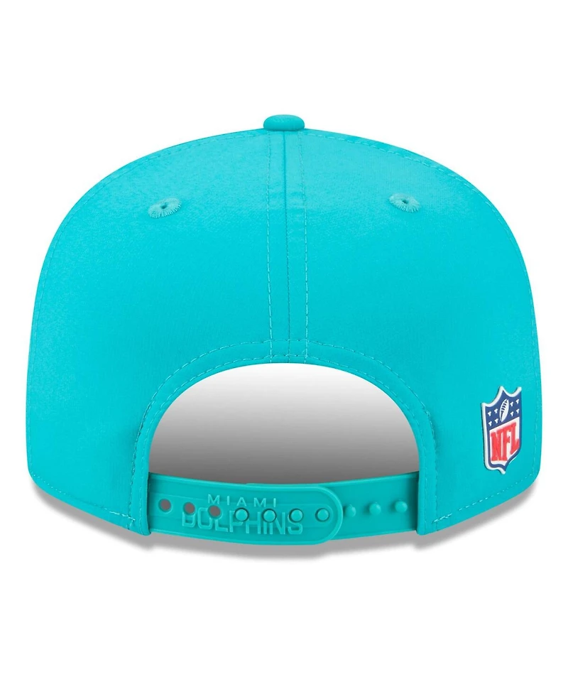 New Era Men's Aqua Miami Dolphins 2025 Sideline Split Panel 9FIFTY Snapback Hat