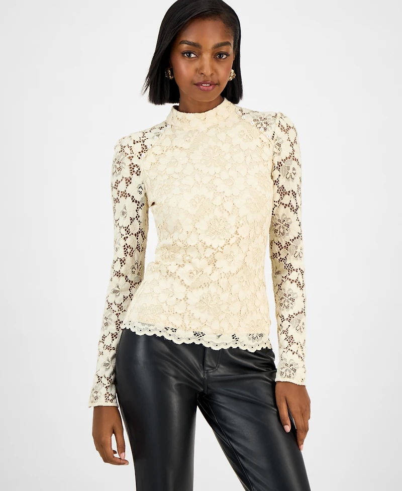 Guess Women's Josephina High Neck Long-Sleeve Lace Top