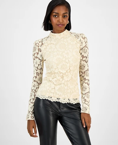 Guess Women's Josephina High Neck Long-Sleeve Lace Top