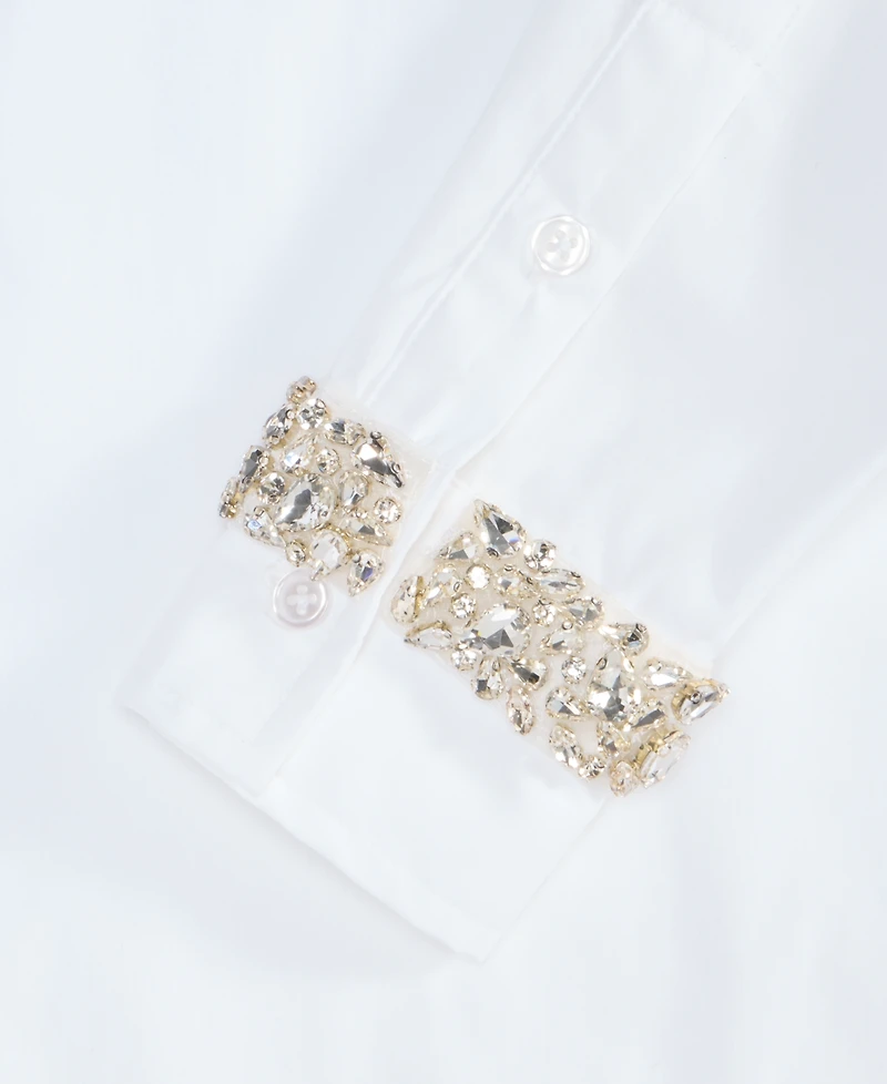 I.n.c. International Concepts Women's Embellished-Cuff Relaxed Shirt, Macy's Exclusive