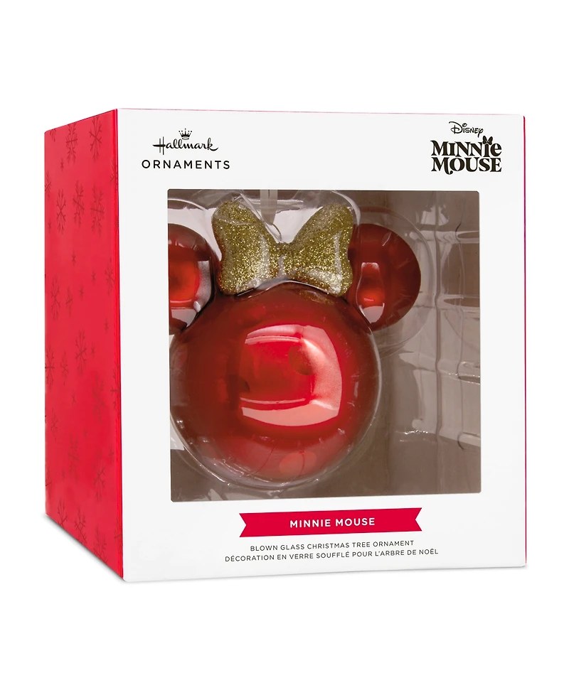 Hallmark Disney Minnie Mouse Ears Icon Glass Christmas Tree Ornament