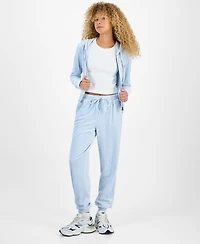 Hippie Rose Juniors' Cable Knit Heart Velour Jogger Pants