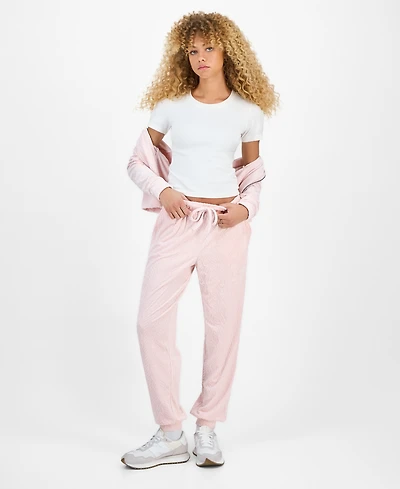 Hippie Rose Juniors' Cable Knit Heart Velour Jogger Pants