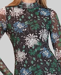 Almost Famous Juniors' Printed-Mesh Long-Sleeve Dress