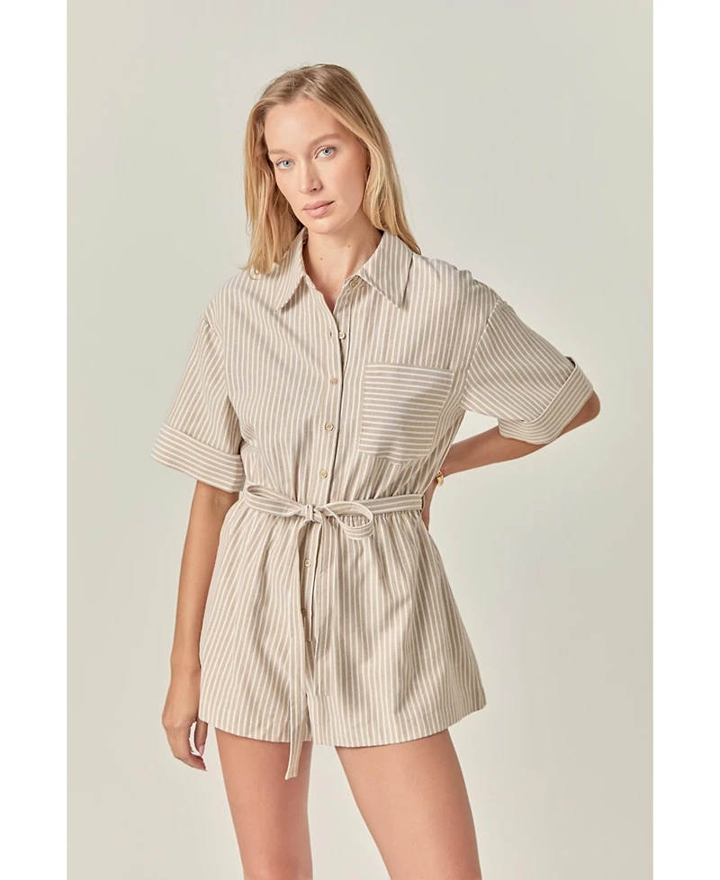 English Factory Women's Stripe Oxford Fabric Romper