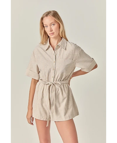 English Factory Women's Stripe Oxford Fabric Romper