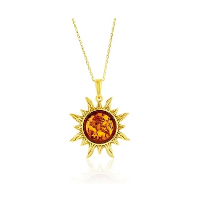 Caribbean Treasures Sterling Silver, Amber Sun Pendant - Gold Plated