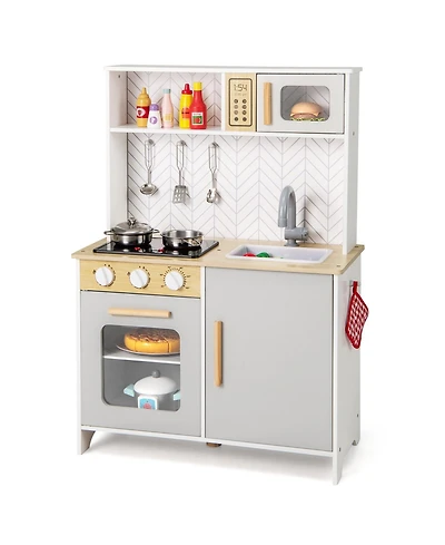 Mecale Kids Kitchen Playset with Lights Sounds Microwave Stoves Sink Oven and Cooking Accessories