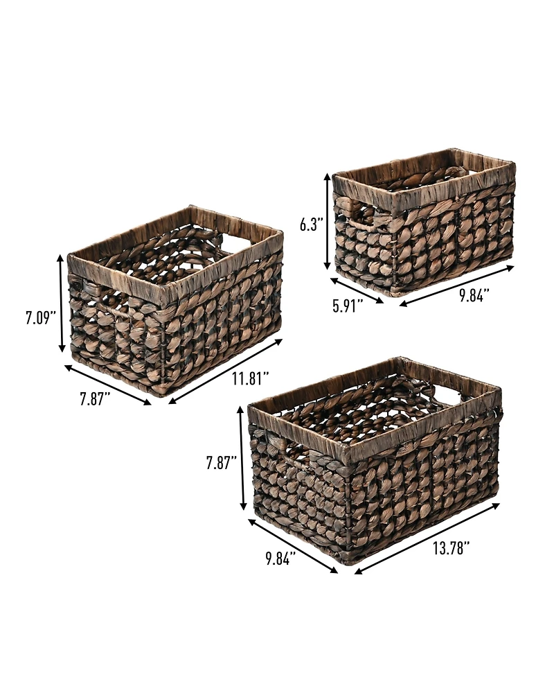 Hayden Bohemian Cottage Hand-Woven Hyacinth Rectangular Nesting Baskets with Handles (Set of 3)