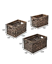Hayden Bohemian Cottage Hand-Woven Hyacinth Rectangular Nesting Baskets with Handles (Set of 3)