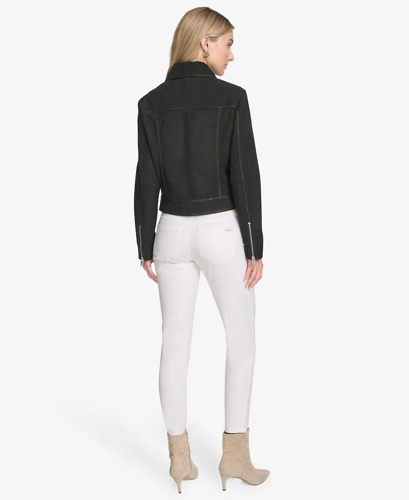 Andrew Marc Women's Lunetta Sueded Leather Trucker Jacket
