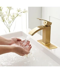 Waterfall Single Hole Handle Bathroom Faucet Brushed Gold