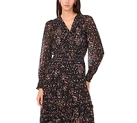 Msk Women's Long Sleeves Smocked Waist Tiered Maxi Dress