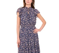 Msk Women's Short Sleeve Smocked Waist Tiered Maxi Dress