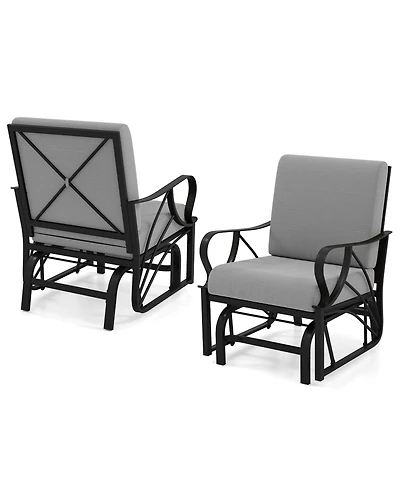 Gymax 2PCS Patio Glider Chair Single Outdoor Rocking with Seat and Back Cushions